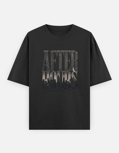 After Hours Front Print Unisex Black Oversized T-Shirt