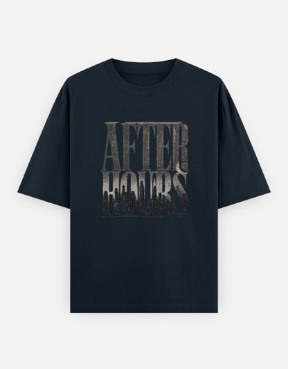 After Hours Front Print Unisex Navy Blue Oversized T-Shirt