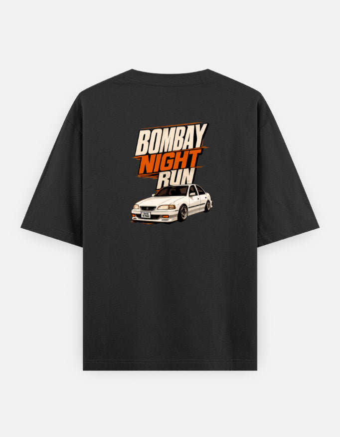 Bombay Night Run Back Print Unisex Black Oversized T-Shirt