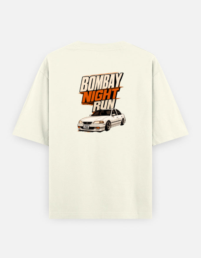 Bombay Night Run Back Print Unisex Off-white Oversized T-Shirt