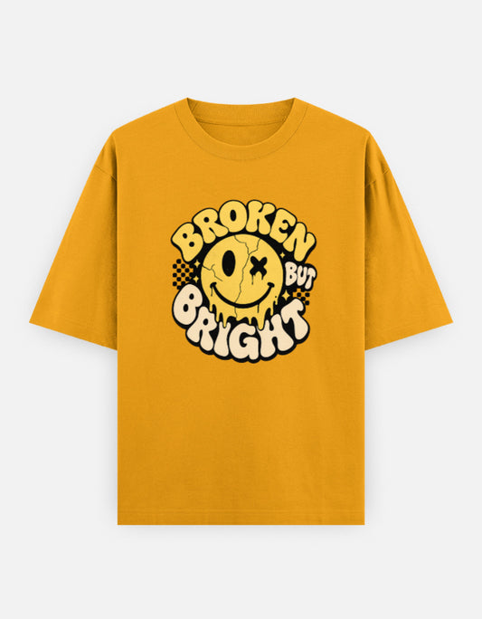 Broken But Bright Front Print Unisex Yellow Oversized T-Shirt