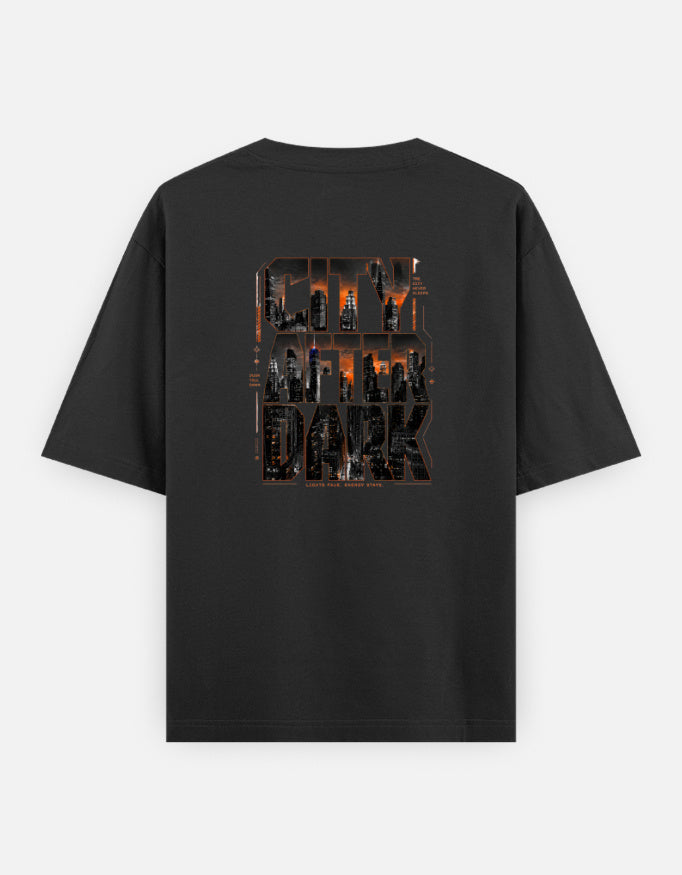 City After Dark Back Print Unisex Black Oversized T-Shirt