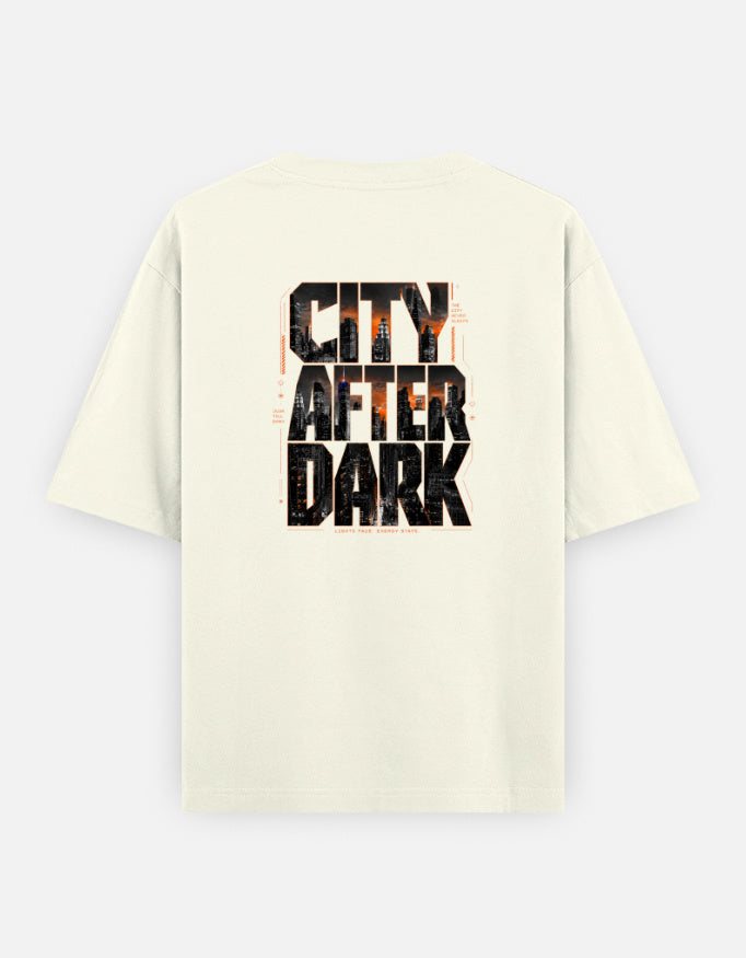 City After Dark Back Print Unisex Off-white Oversized T-Shirt