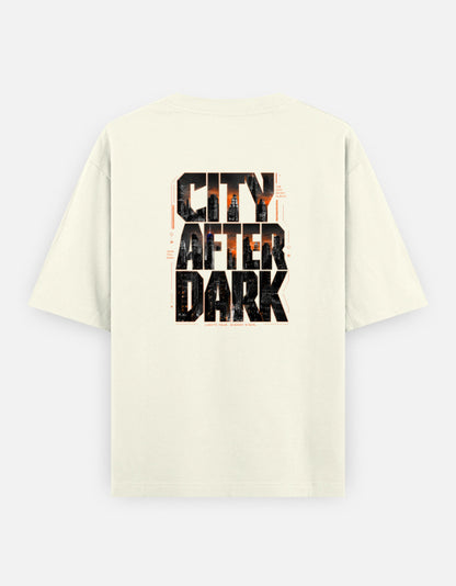 City After Dark Back Print Unisex Off-white Oversized T-Shirt