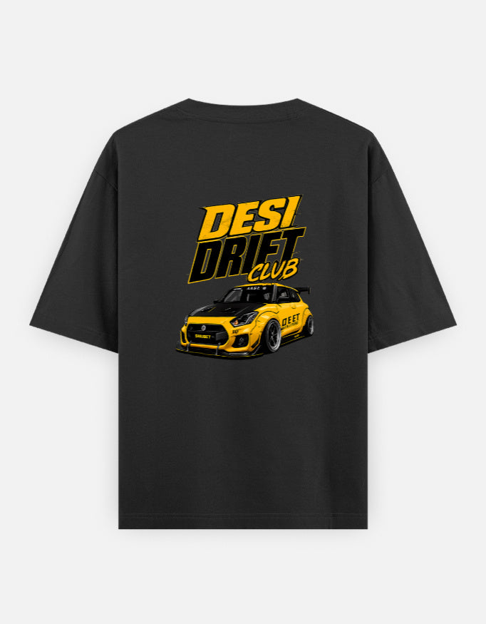 Desi Drift Club Car Back Print Unisex Black Oversized T-Shirt