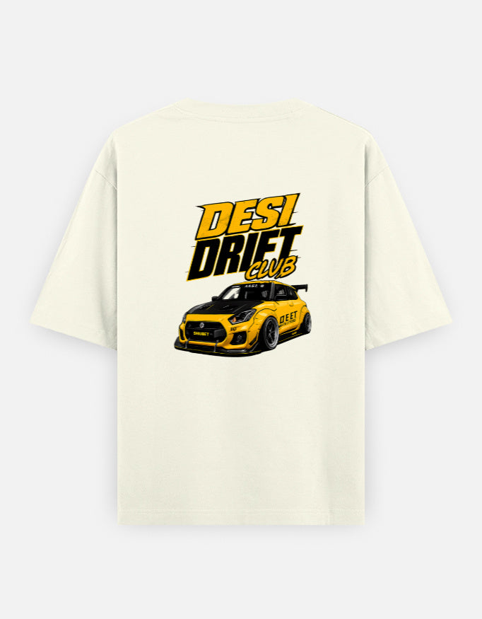 Desi Drift Club Car Back Print Unisex Off-white Oversized T-Shirt