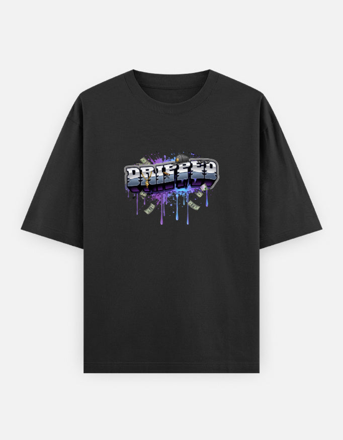 Dripped - Front Print Unisex Black Oversized T-Shirt.jpg