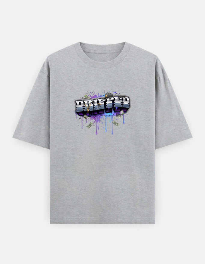 Dripped — Front Print Unisex Grey Oversized T-Shirt
