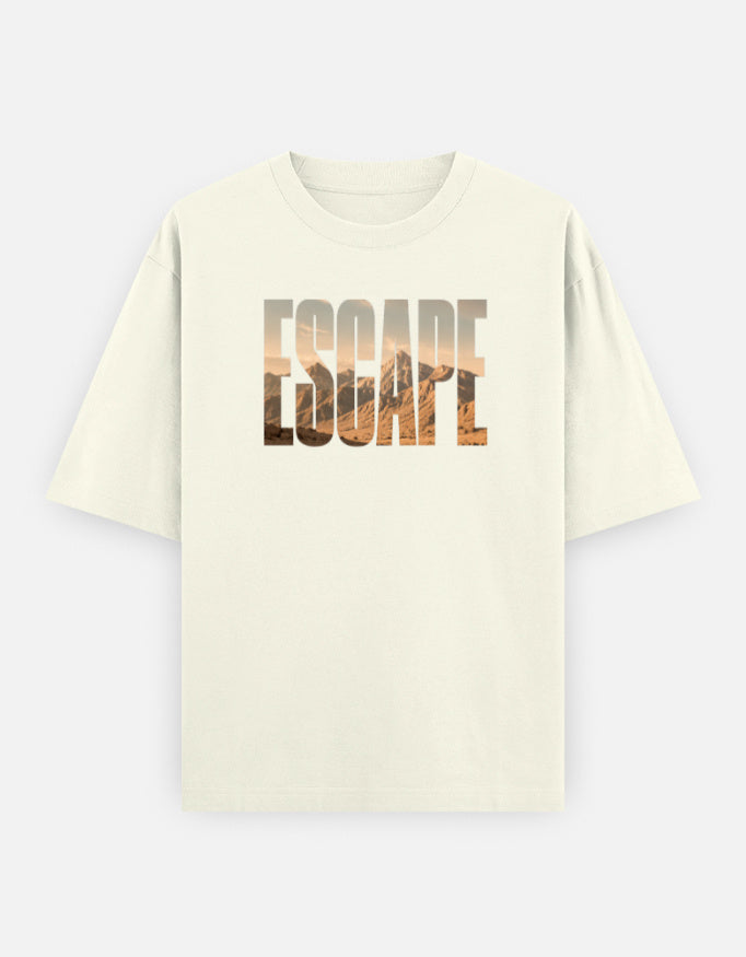 Escape Front Print Unisex Black Off-white Oversized T-Shirt