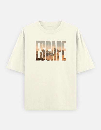 Escape Front Print Unisex Black Off-white Oversized T-Shirt