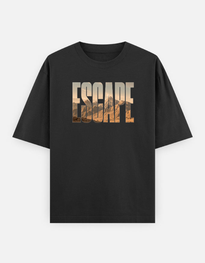 Escape Front Print Unisex Black Oversized T-Shirt