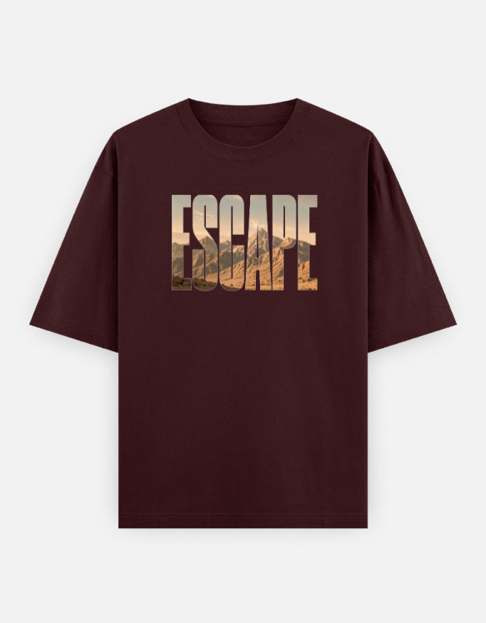 Escape Front Print Unisex Maroon Oversized T-Shirt