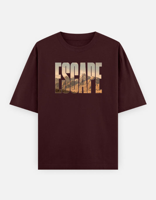 Escape Front Print Unisex Maroon Oversized T-Shirt