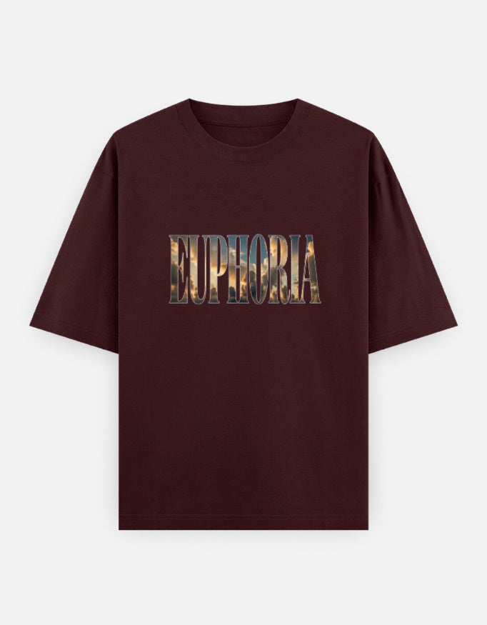 Euphoria Front Print Unisex Maroon Oversized T-Shirt