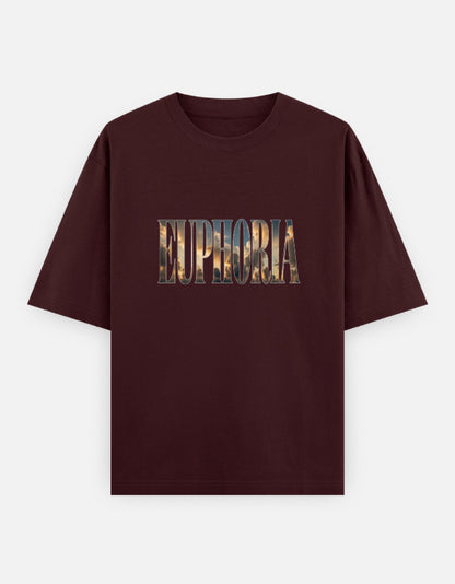 Euphoria Front Print Unisex Maroon Oversized T-Shirt