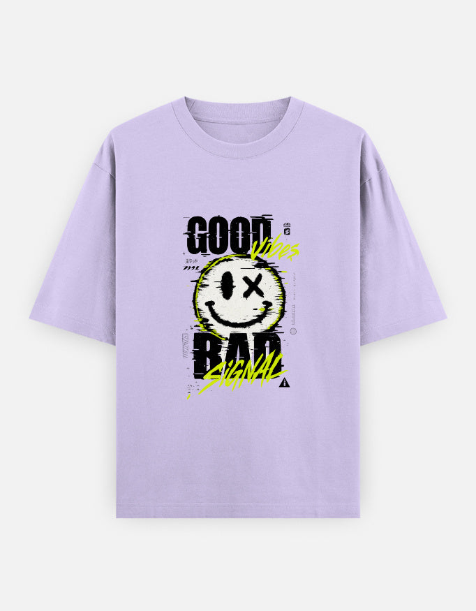 Good Vibes Bad Signal Front Print Unisex Baby Lavender Oversized T-Shirt