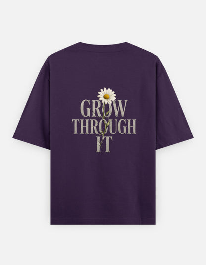 Grow Through It Back Print Unisex Purple Oversized T-Shirt