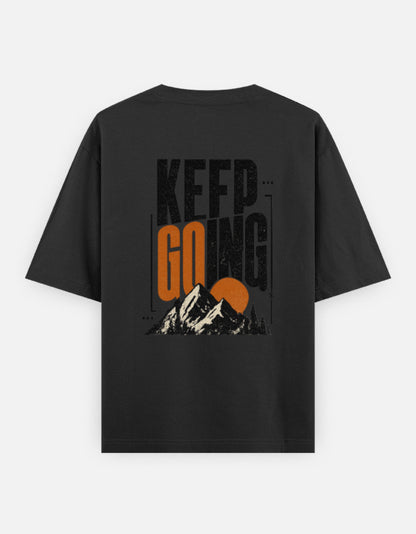 Keep Going Back Print Unisex Black Oversized T-Shirt