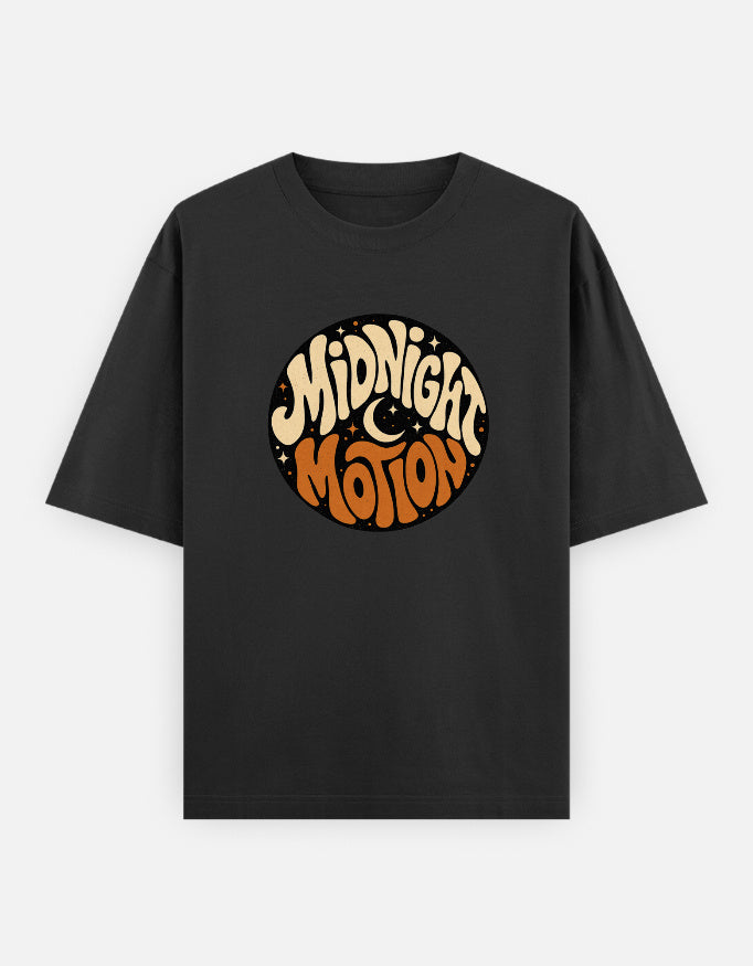 Midnight Motion Front Print Unisex Black Oversized T-Shirt