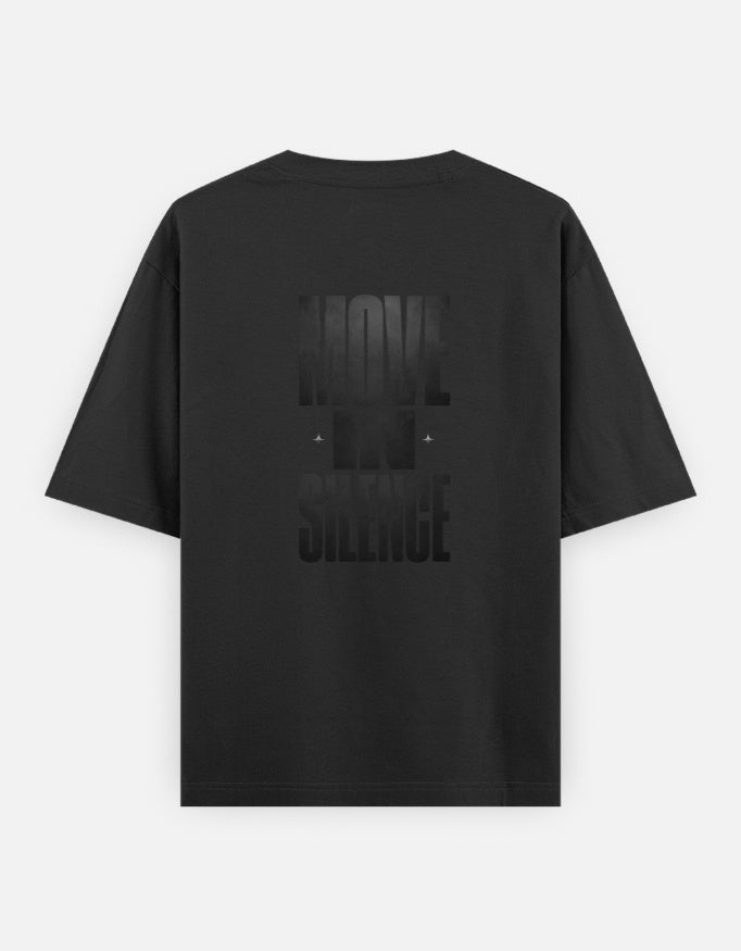 Move in Silence Back Print Black Oversized T-Shirt for Men & Women