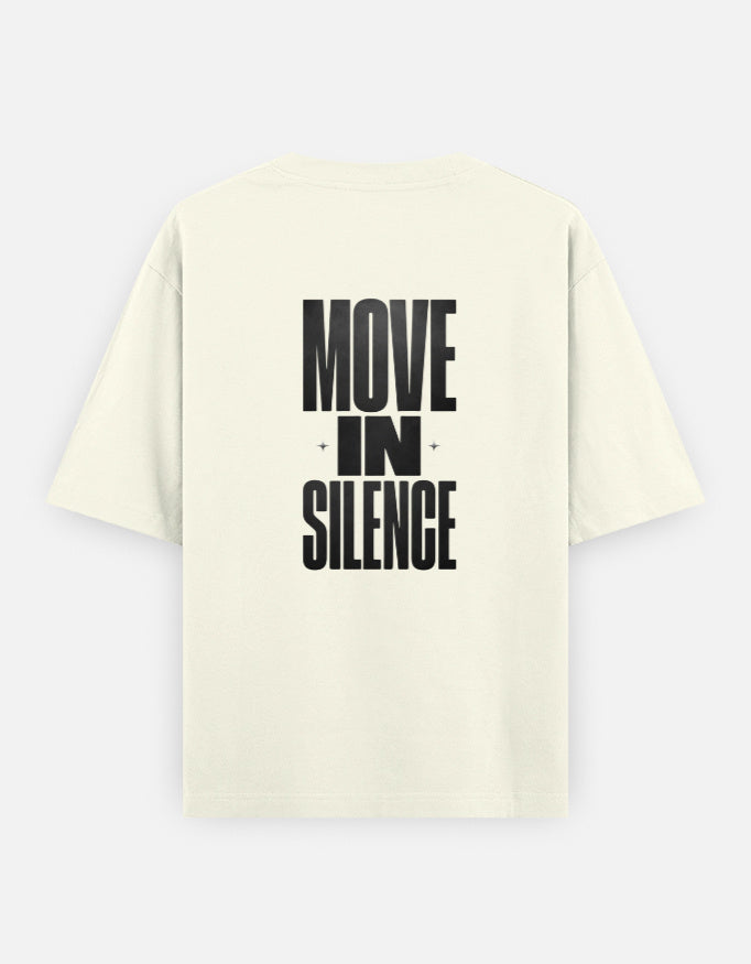 Move in Silence Back Print Off-White Oversized T-Shirt for Men & Women