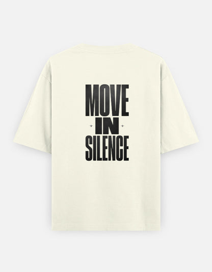 Move in Silence Back Print Off-White Oversized T-Shirt for Men & Women