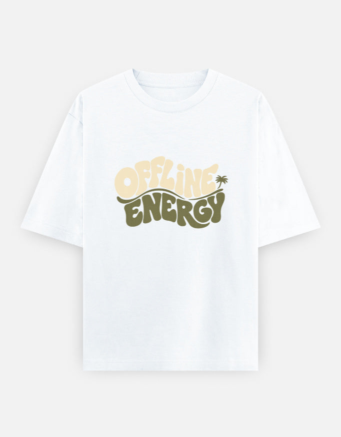 Offline Energy Front Print Unisex White Oversized T-Shirt