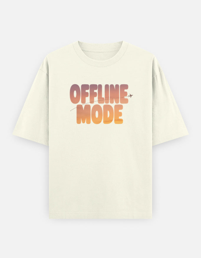 Offline Mode Front Print Unisex Off-white Oversized T-Shirt