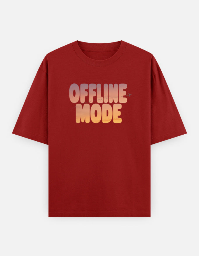 Offline Mode Front Print Unisex Red Oversized T-Shirt