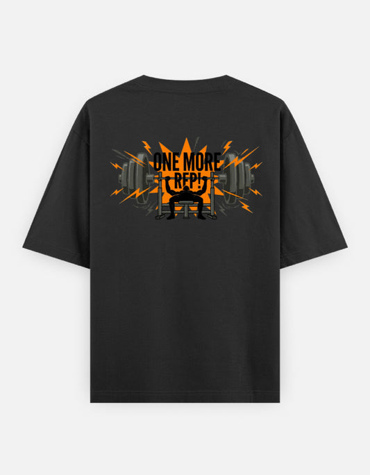 One More Rep Back Print Unisex Black Oversized T-Shirt