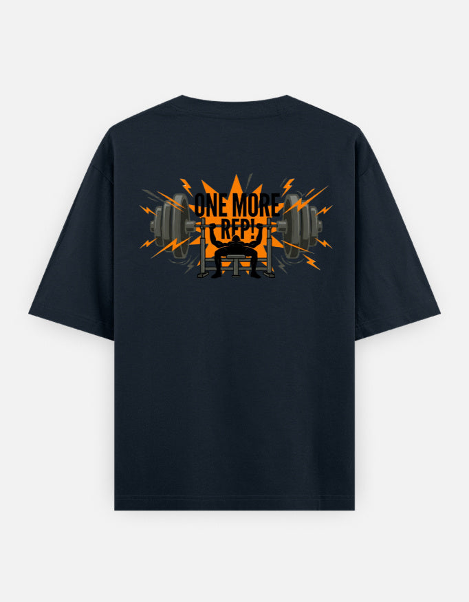 One More Rep Back Print Unisex Navy Blue Oversized T-Shirt