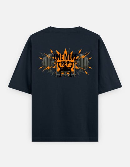 One More Rep Back Print Unisex Navy Blue Oversized T-Shirt