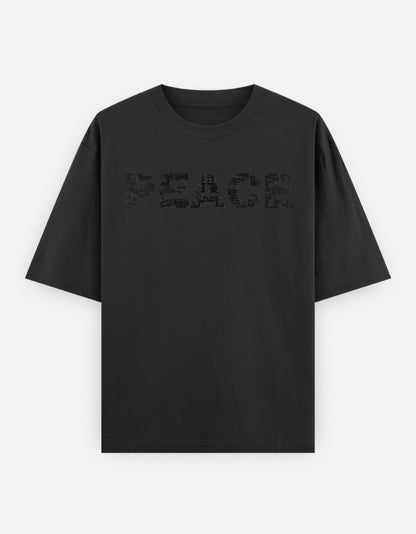 Peace Front Print Unisex Black Oversized T-Shirt