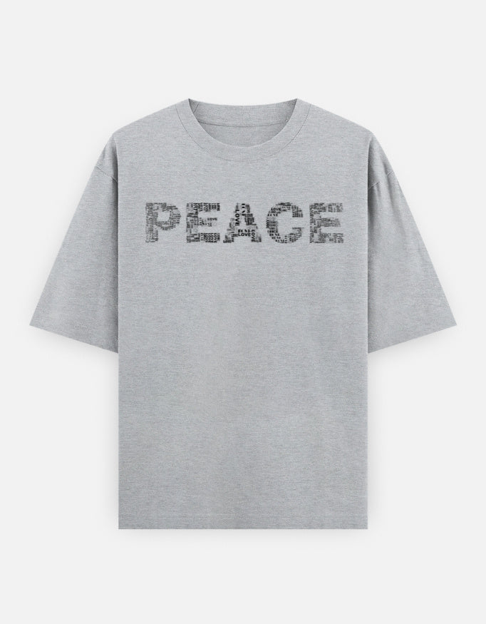 Peace Front Print Unisex Grey Oversized T-Shirt