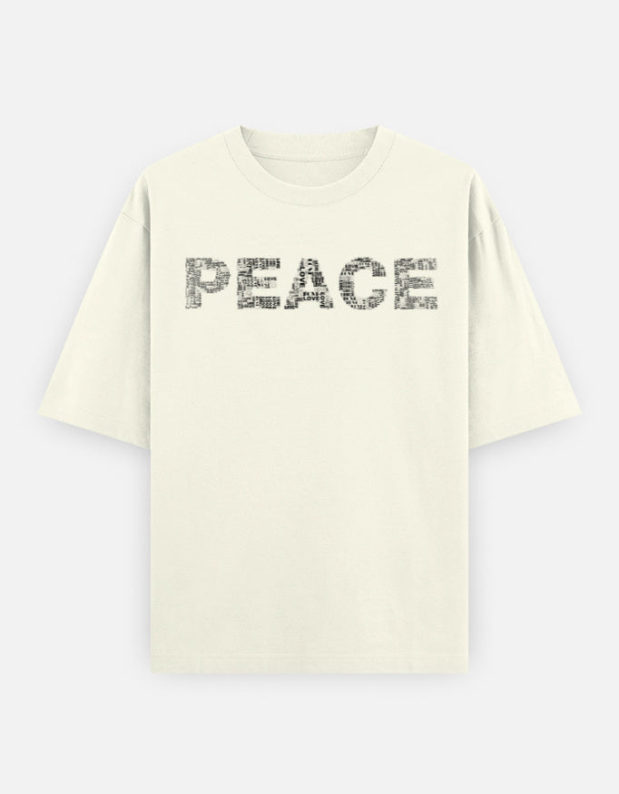 Peace Front Print Unisex Off-White Oversized T-Shirt
