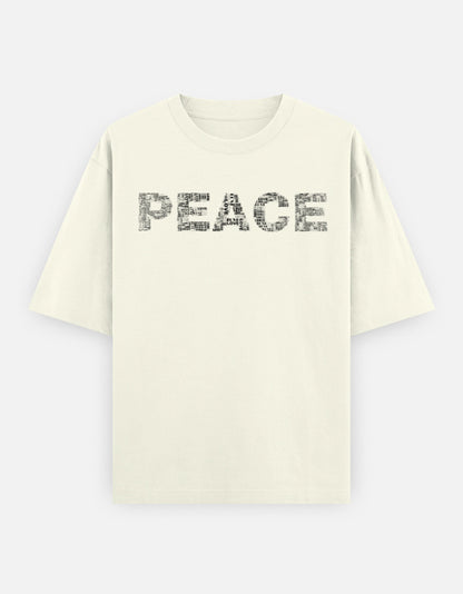 Peace Front Print Unisex Off-White Oversized T-Shirt