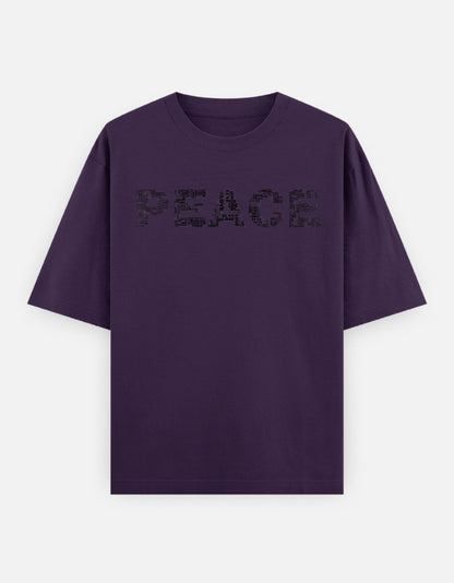 Peace Front Print Unisex Purple Oversized T-Shirt