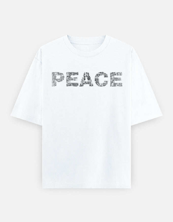 Peace Front Print Unisex White Oversized T-Shirt