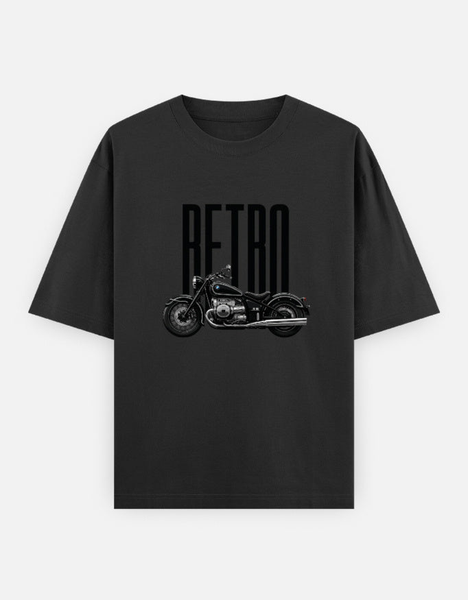 Retro Rider Front Print Unisex Black Oversized T-Shirt