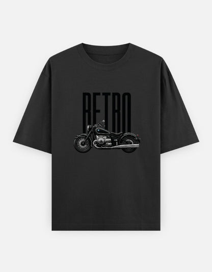 Retro Rider Front Print Unisex Black Oversized T-Shirt