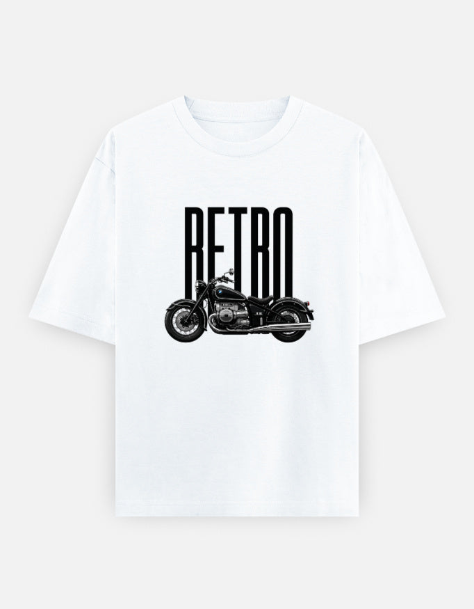 Retro Rider Front Print White Unisex Oversized T-Shirt