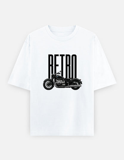 Retro Rider Front Print White Unisex Oversized T-Shirt