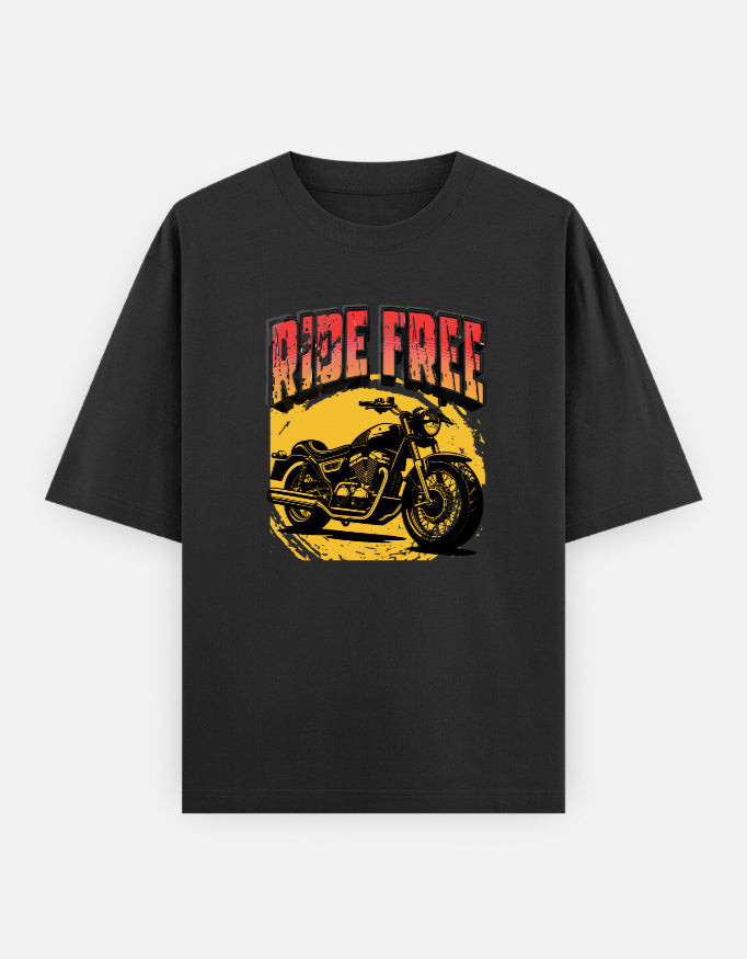 Ride Free Bike Front Print Unisex Black Oversized T-Shirt