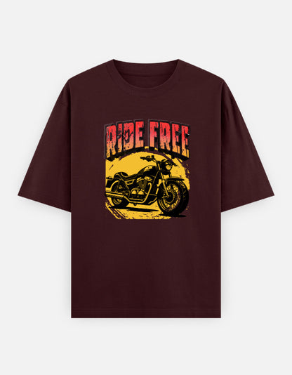 Ride Free Bike Front Print Unisex Maroon Oversized T-Shirt