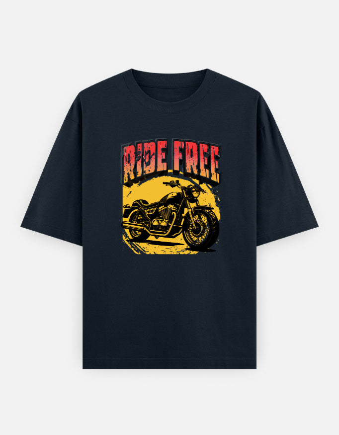 Ride Free Bike Front Print Unisex Navy Oversized T-Shirt