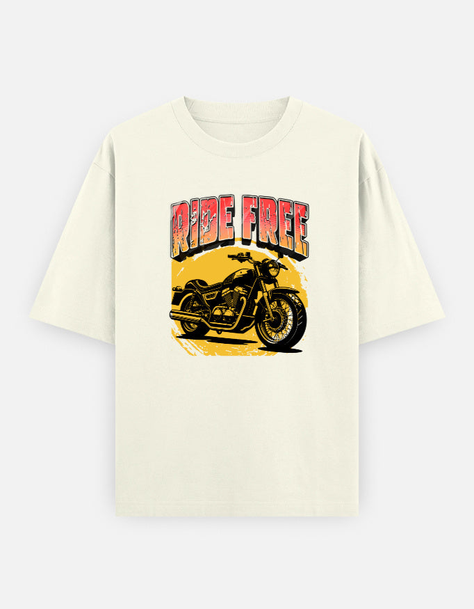 Ride Free Bike Front Print Unisex Off-white Oversized T-Shirt
