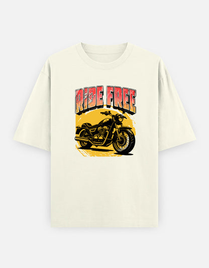 Ride Free Bike Front Print Unisex Off-white Oversized T-Shirt