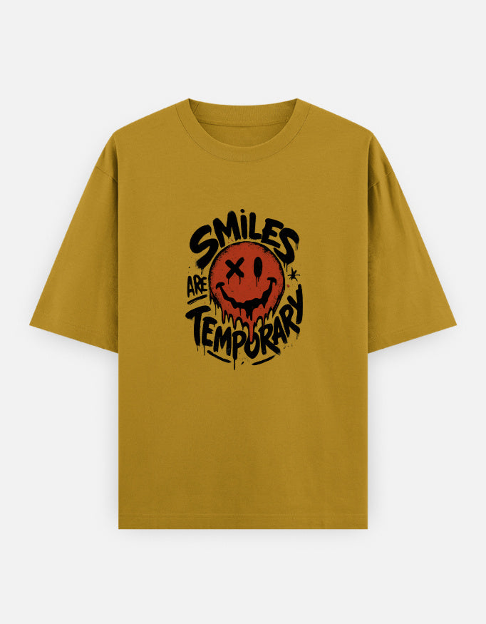 Smiles Are Temporary Front Print Unisex Yellow Oversized T-Shirt