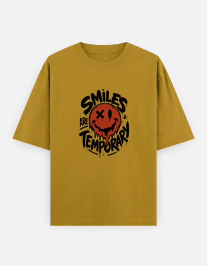 Smiles Are Temporary Front Print Unisex Yellow Oversized T-Shirt