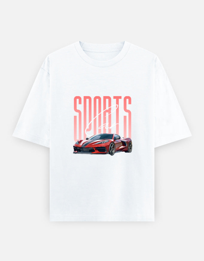 Sports Car Front Print Unisex White Oversized T-Shirt